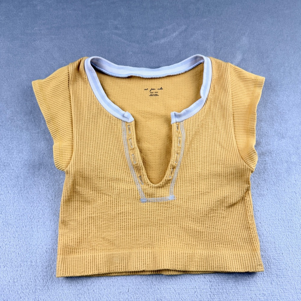 Out From Under Urban Outfitters Ribbed Henley Crop Top Mustard Yellow Women XS/S